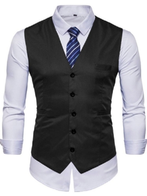 Colete Casual Masculino Com Decote Em V De Botão Liso De Inverno