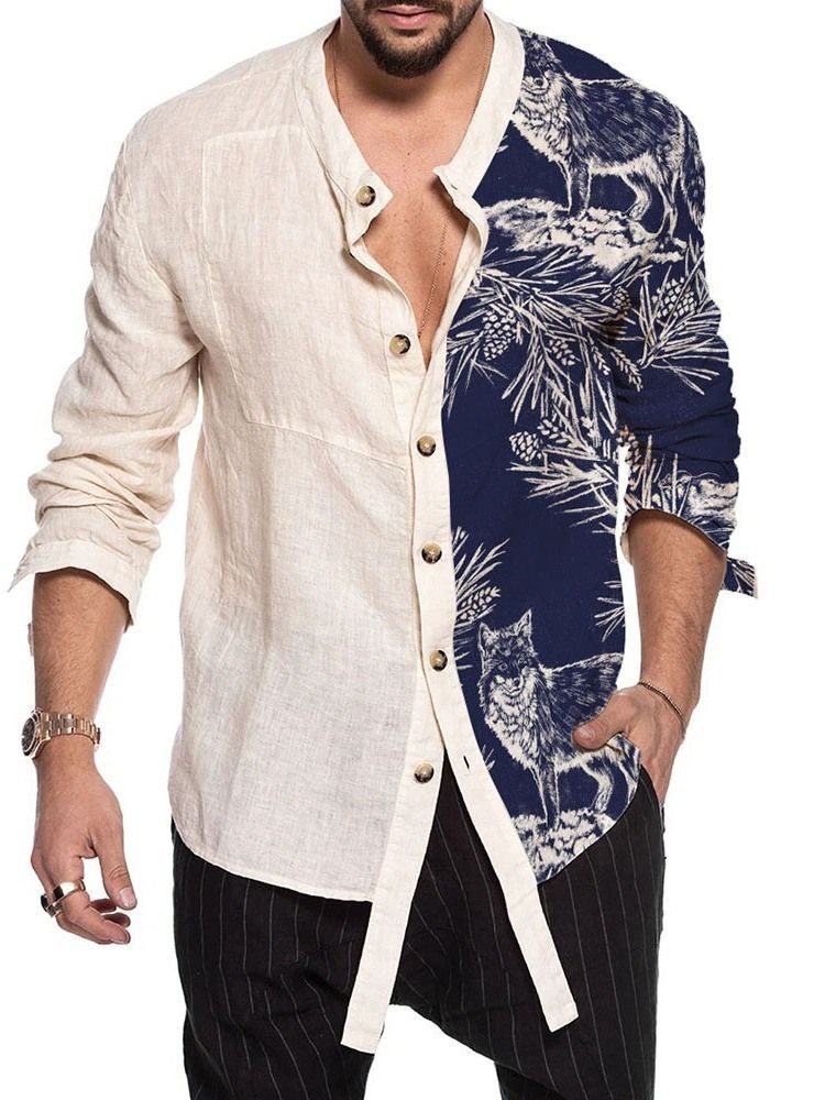 Color Block Asymmetric Masculino Slim Shirt