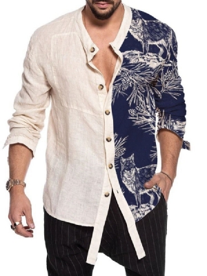 Color Block Asymmetric Masculino Slim Shirt
