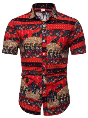 Color Block Ethnic Print Camiseta Masculina De Peito Único