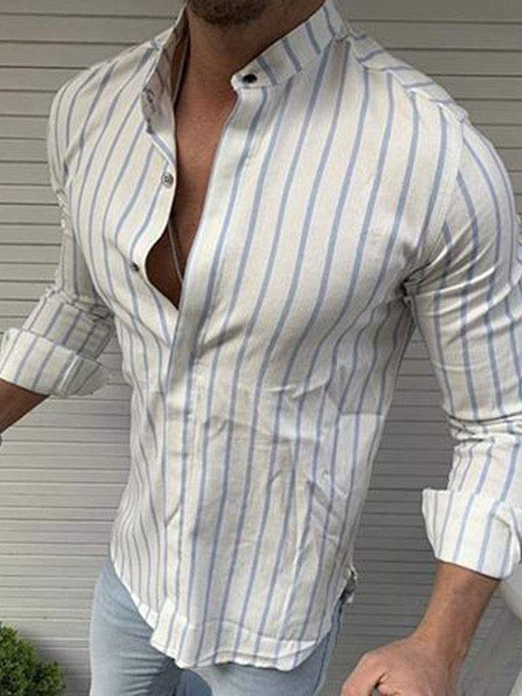 Estampa Colarinho Europeu Slim Camisa Masculina De Seios Únicos
