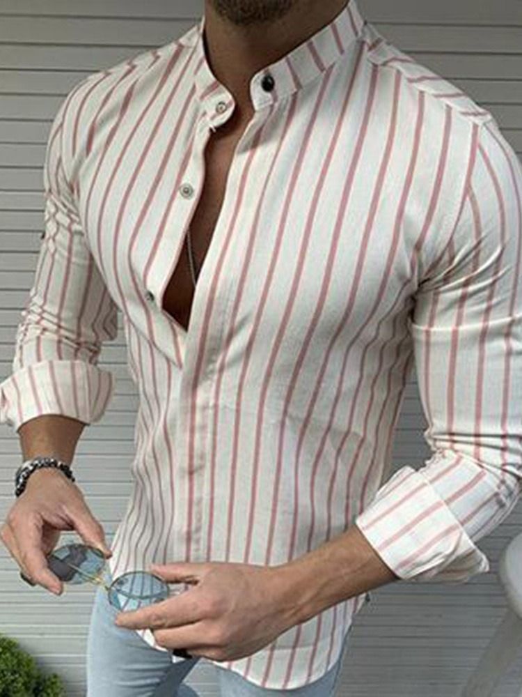 Estampa Colarinho Europeu Slim Camisa Masculina De Seios Únicos