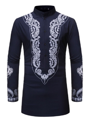 Estampa Colarinho Geométrico Camisa Slim Masculina