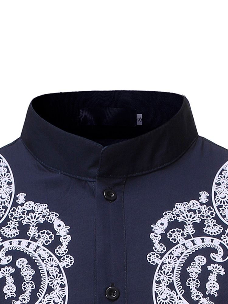 Estampa Colarinho Geométrico Camisa Slim Masculina