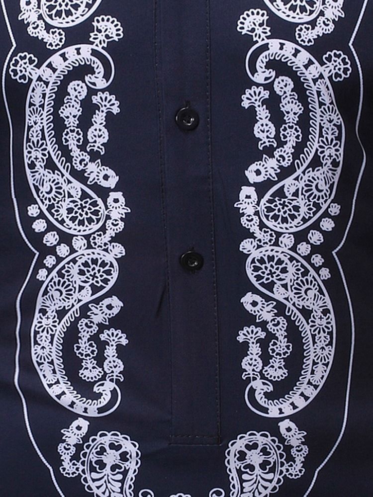 Estampa Colarinho Geométrico Camisa Slim Masculina