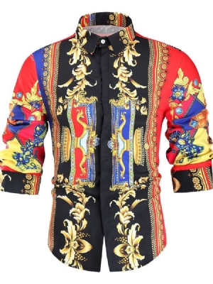 Estampa Lapela Casual Masculina De Camisa Justa De Primavera