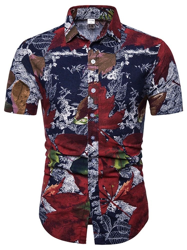 Ethnic Color Block Lapel Slim Camiseta Masculina De Peito Único