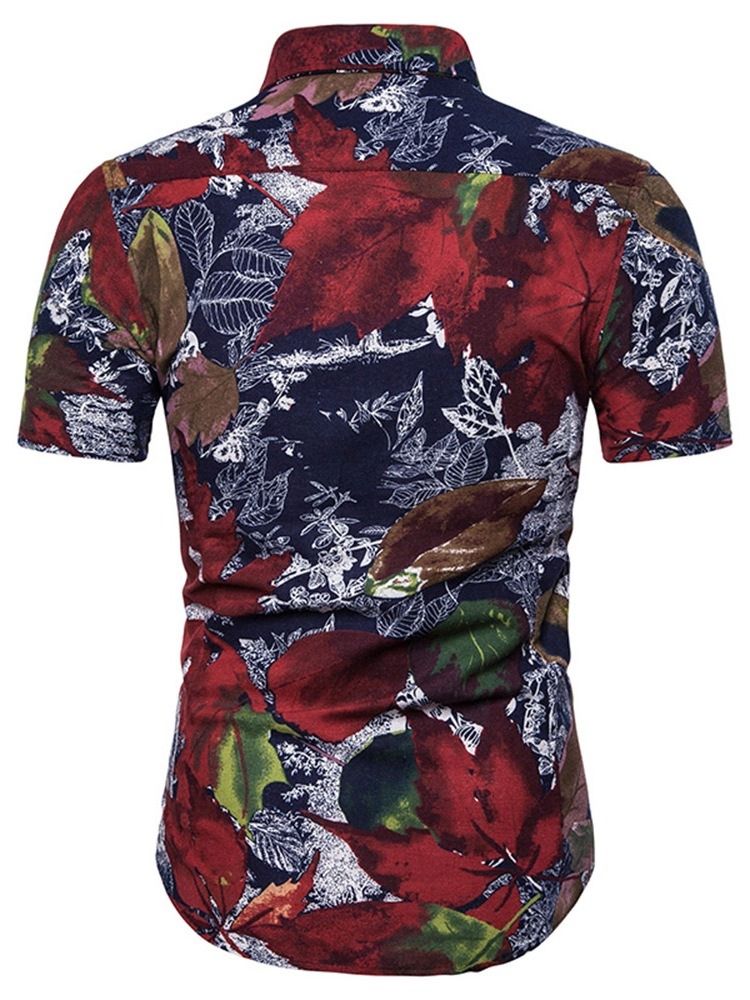 Ethnic Color Block Lapel Slim Camiseta Masculina De Peito Único