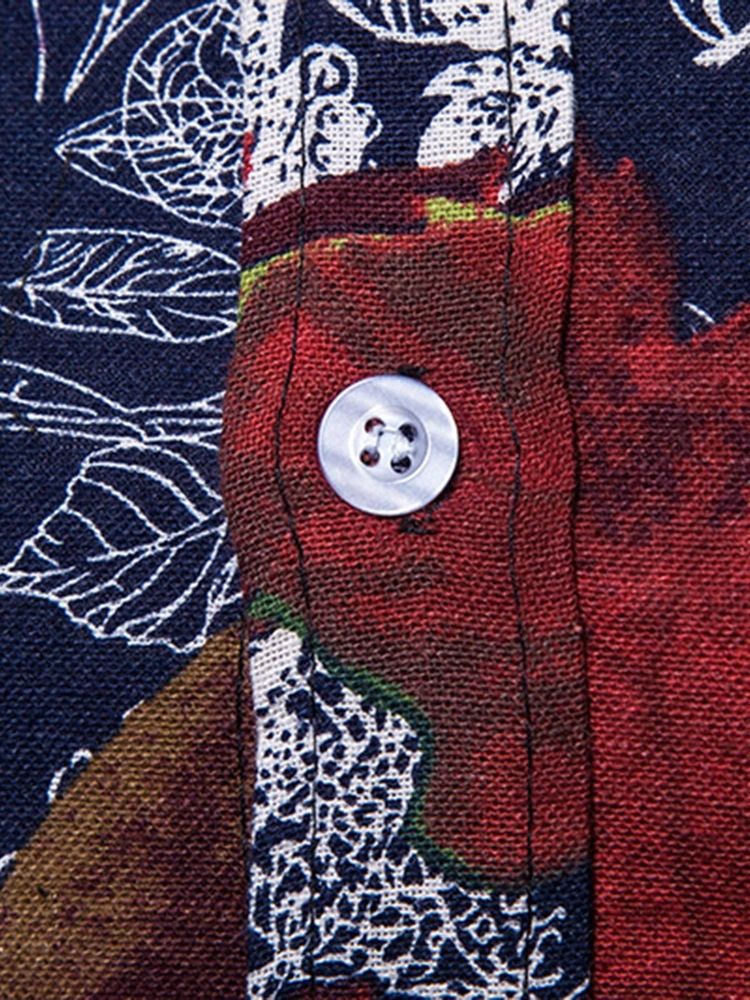 Ethnic Color Block Lapel Slim Camiseta Masculina De Peito Único