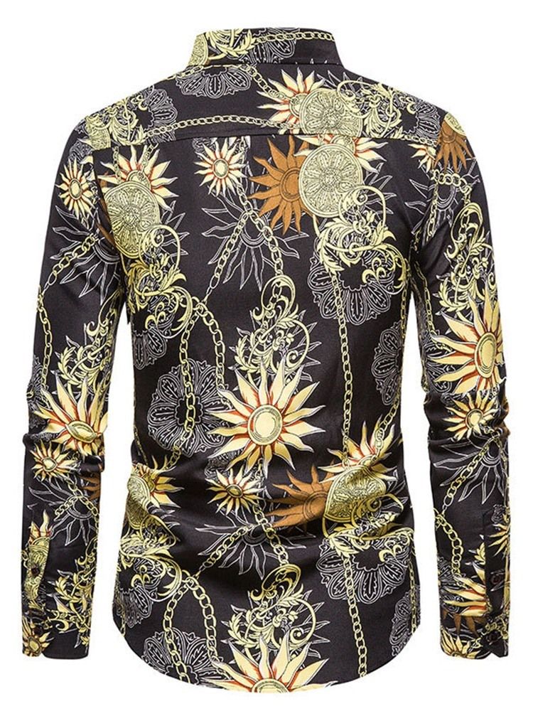 Impressão De Lapela Casual Outono Camisa Slim Masculina