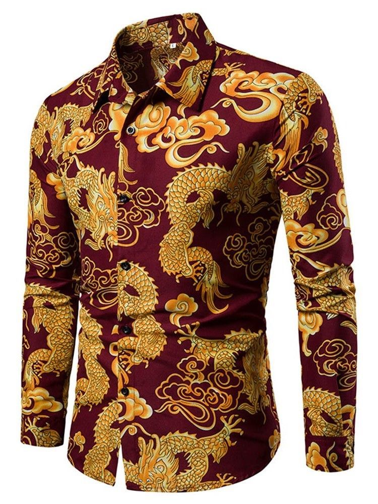 Imprimir Camisa De Lapela Europeia Com Peito Único Masculino