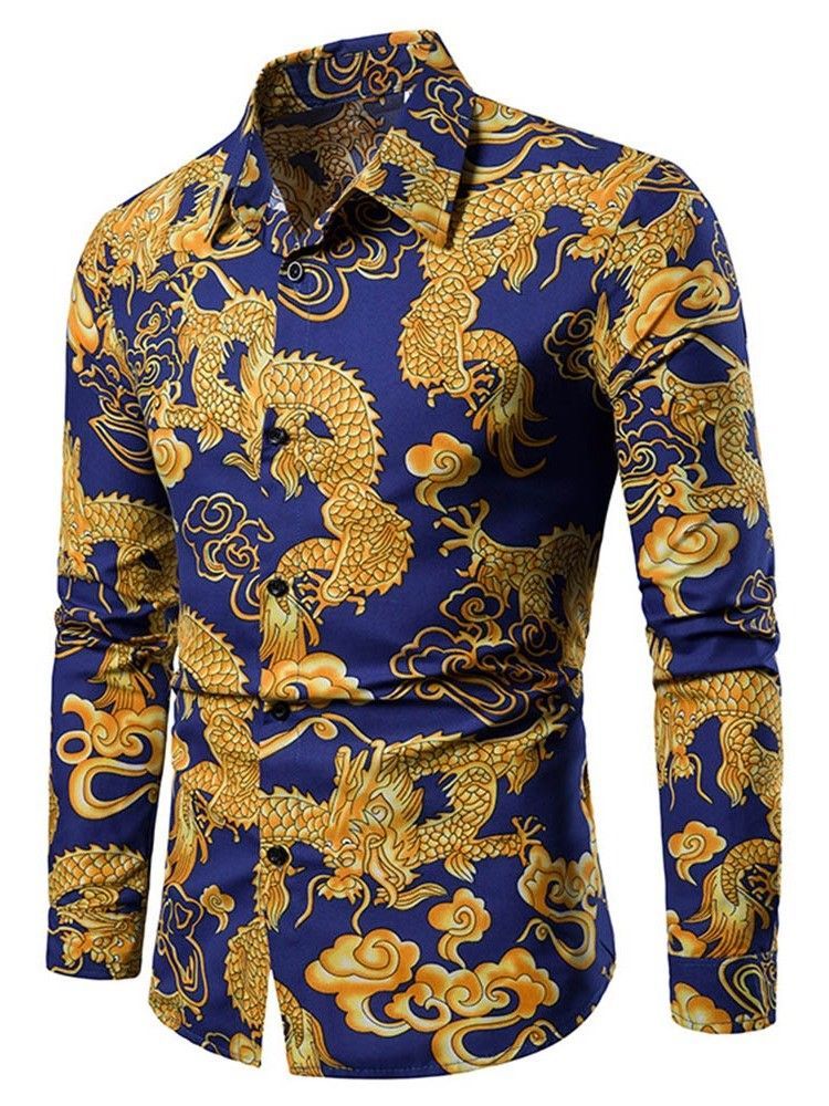 Imprimir Camisa De Lapela Europeia Com Peito Único Masculino