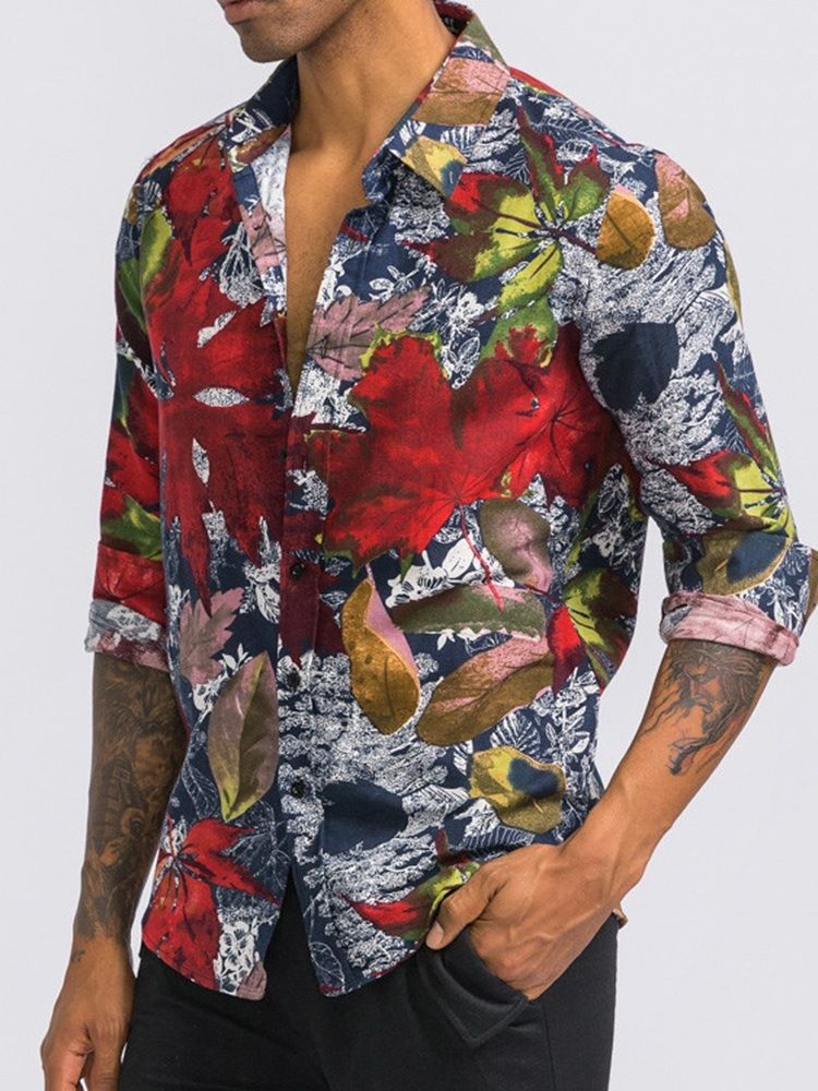 Imprimir Camisa De Lapela Floral Masculina Fina De Verão