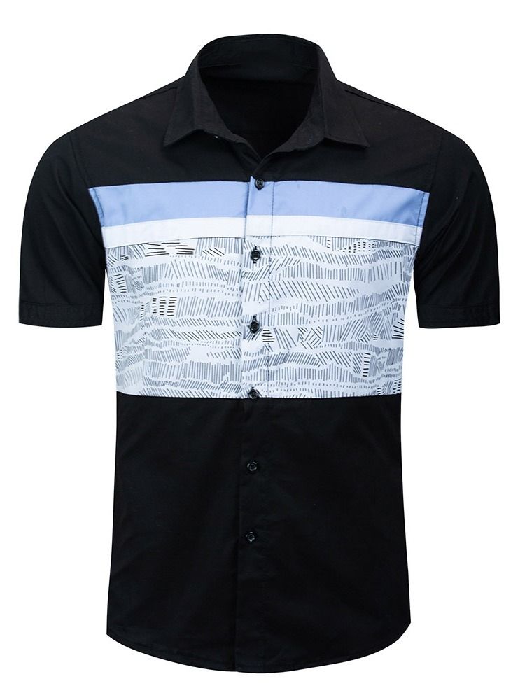 Imprimir Lapela De Peito Único Manga Curta Camisa Slim Masculina