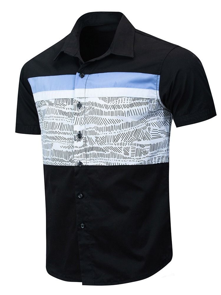 Imprimir Lapela De Peito Único Manga Curta Camisa Slim Masculina