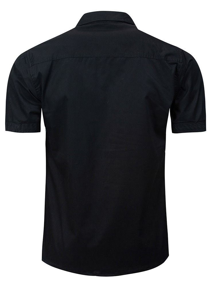 Imprimir Lapela De Peito Único Manga Curta Camisa Slim Masculina