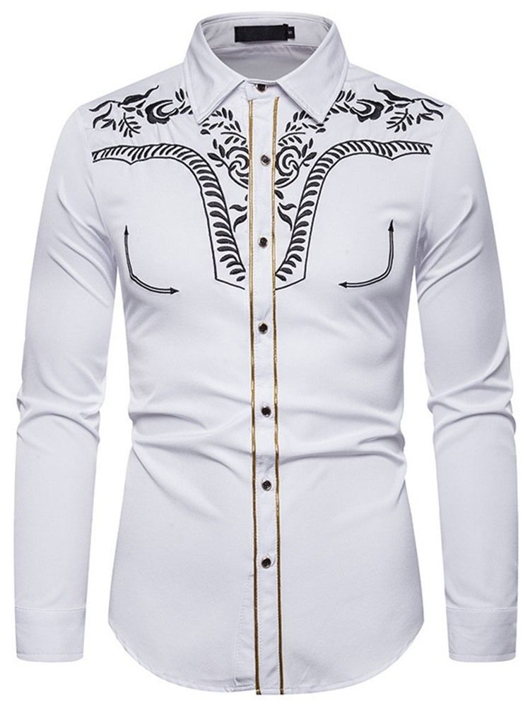 Imprimir Plant Lapel Camiseta Single-breasted Outono Masculino