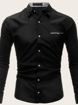 Lapel Color Block Casual Slim Masculino Camisa De Verão
