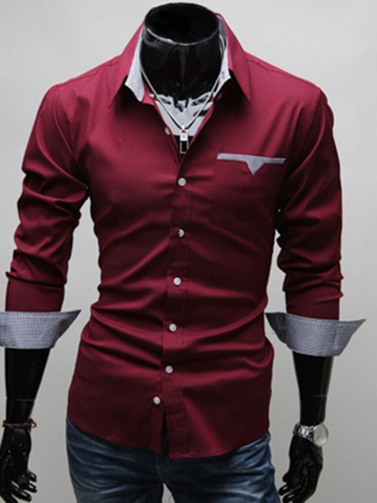 Lapel Color Block Casual Slim Masculino Camisa De Verão