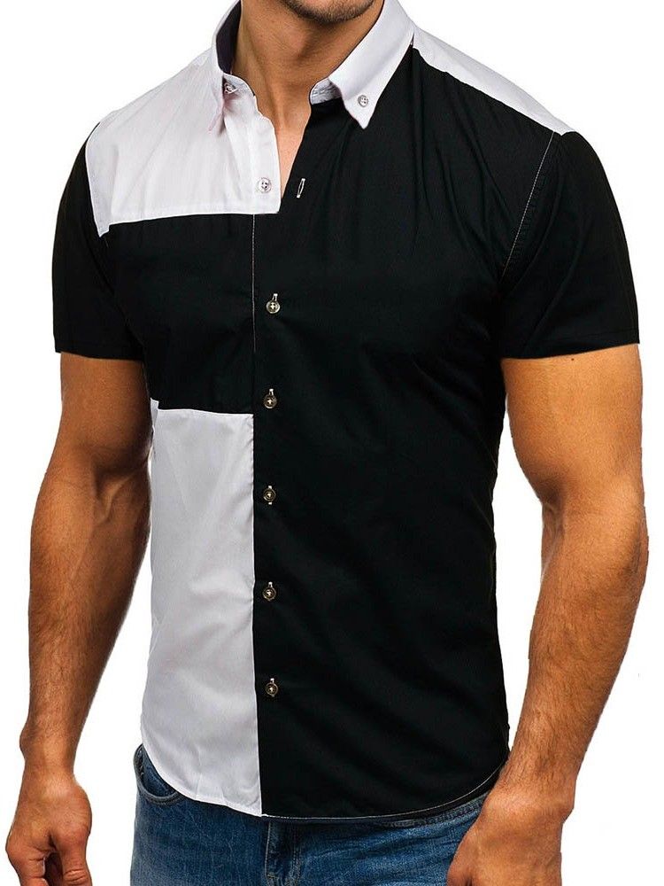 Lapela Color Block Casual Slim Tripla Camisa Masculina