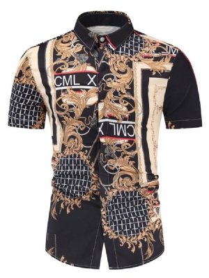 Lapela Étnica Estampa Camisa Masculina Slim Com Peito Único