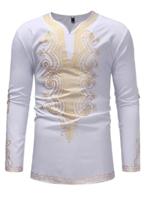 Moda Africana Dashiki Com Decote Em V Camiseta Masculina Casual