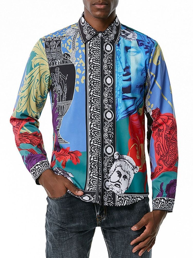 Moda Lapela Cor Block Spring Masculino Camisa Slim