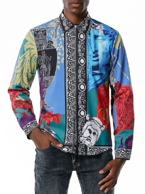 Moda Lapela Cor Block Spring Masculino Camisa Slim