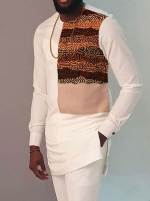 Patchwork Color Block Em Torno Do Pescoço Camiseta Slim Masculina