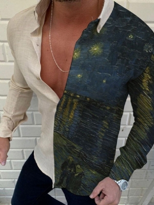 Pintura De Lapela Estampa Camisa Slim Masculina