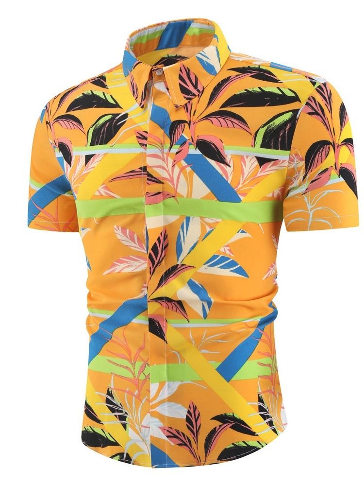 Plant Lapel European Homens Slim Shirt