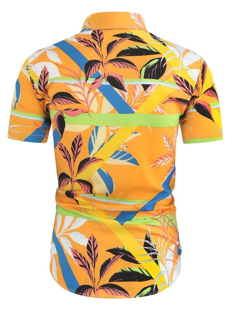 Plant Lapel European Homens Slim Shirt