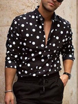 Polka Dots De Lapela Casual Slim Com Peito Único Camisa Masculina