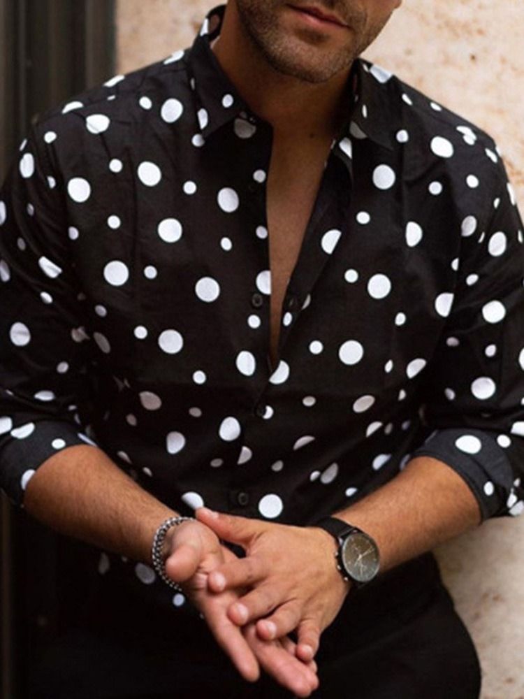 Polka Dots De Lapela Casual Slim Com Peito Único Camisa Masculina