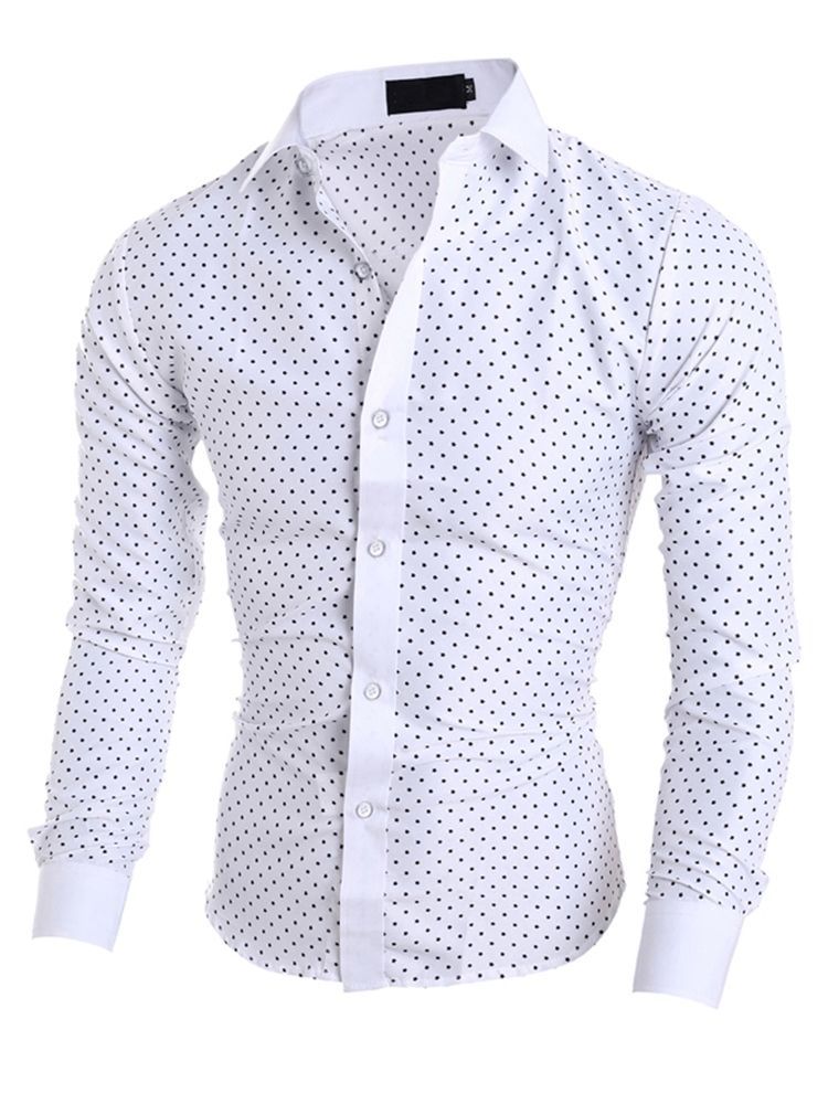 Roupas Masculinas Polka Dots Star Impresso Camisa Slim Fit
