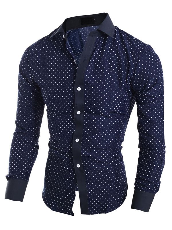 Roupas Masculinas Polka Dots Star Impresso Camisa Slim Fit