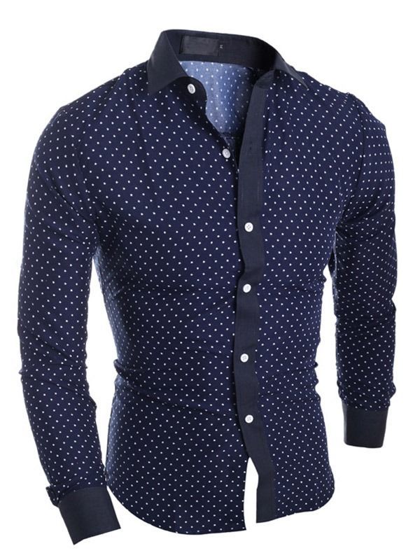 Roupas Masculinas Polka Dots Star Impresso Camisa Slim Fit