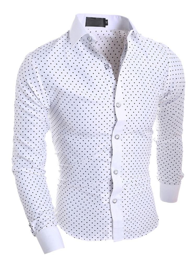 Roupas Masculinas Polka Dots Star Impresso Camisa Slim Fit