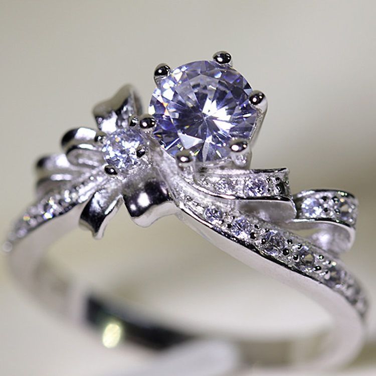 Anel De Casamento De Prata S925 De Imitação De Diamante Em Forma De Gravata Borboleta