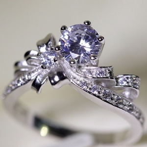 Anel De Casamento De Prata S925 De Imitação De Diamante Em Forma De Gravata Borboleta