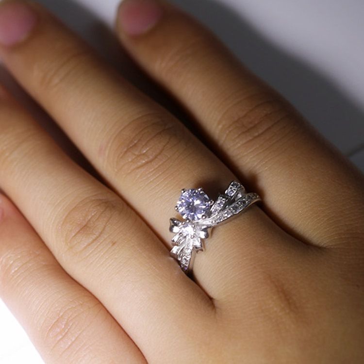 Anel De Casamento De Prata S925 De Imitação De Diamante Em Forma De Gravata Borboleta