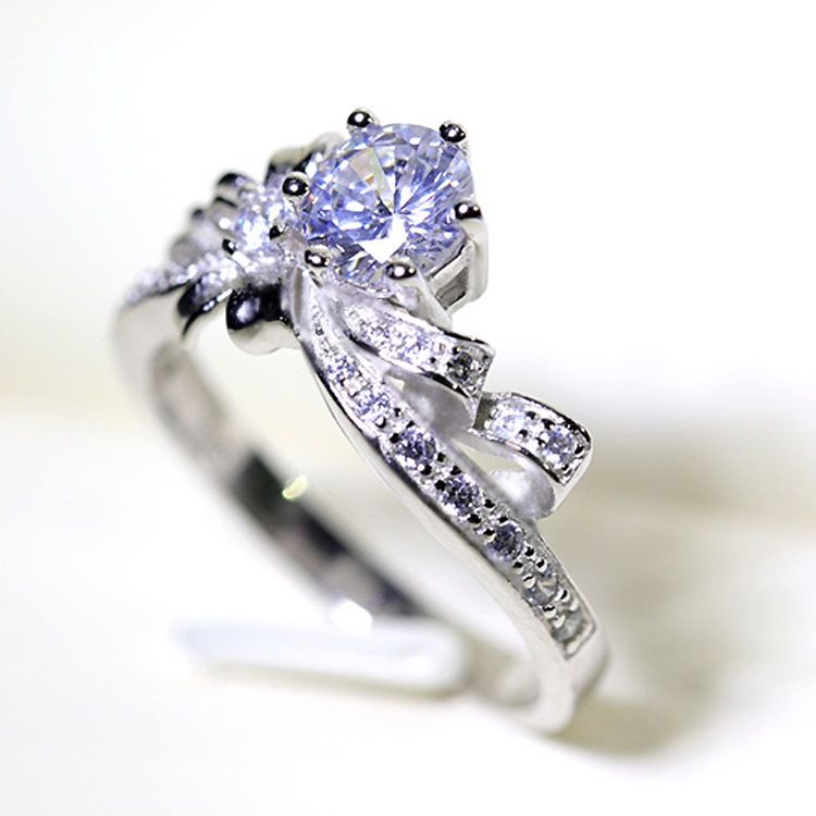 Anel De Casamento De Prata S925 De Imitação De Diamante Em Forma De Gravata Borboleta