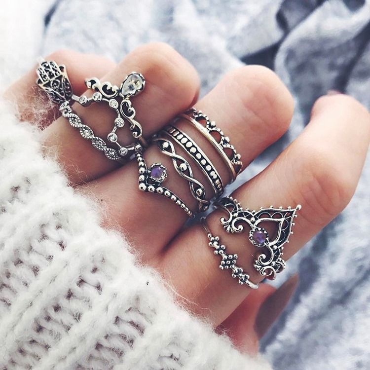 Anel Moderno Crown De 10 Peças Para Mulheres