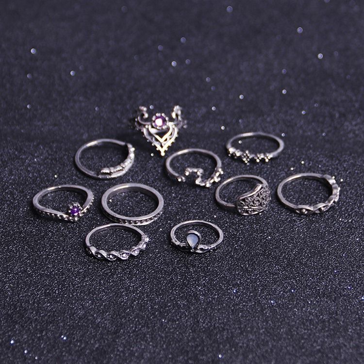 Anel Moderno Crown De 10 Peças Para Mulheres