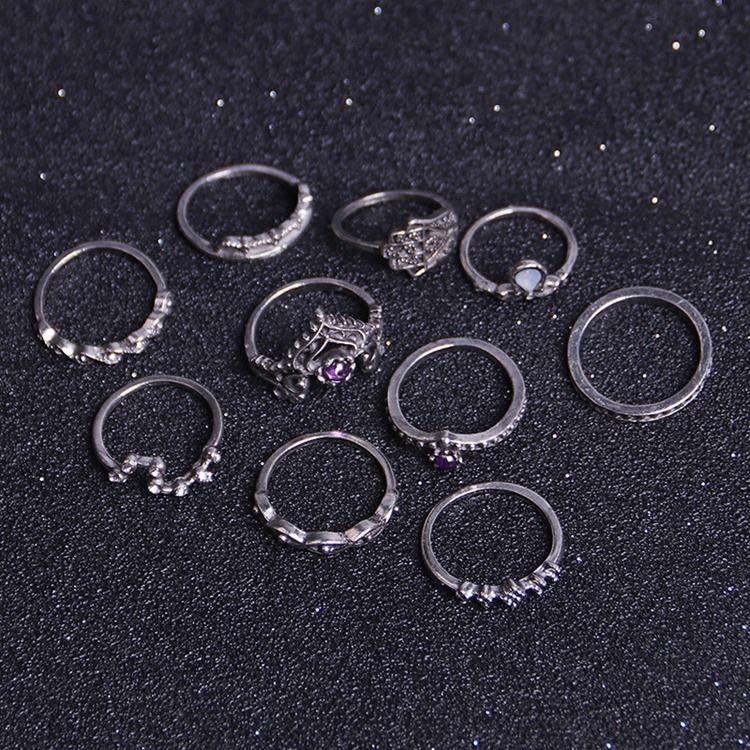 Anel Moderno Crown De 10 Peças Para Mulheres
