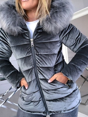 Casaco Feminino Acolchoado De Algodão Acolchoado Com Zíper Em Linha A