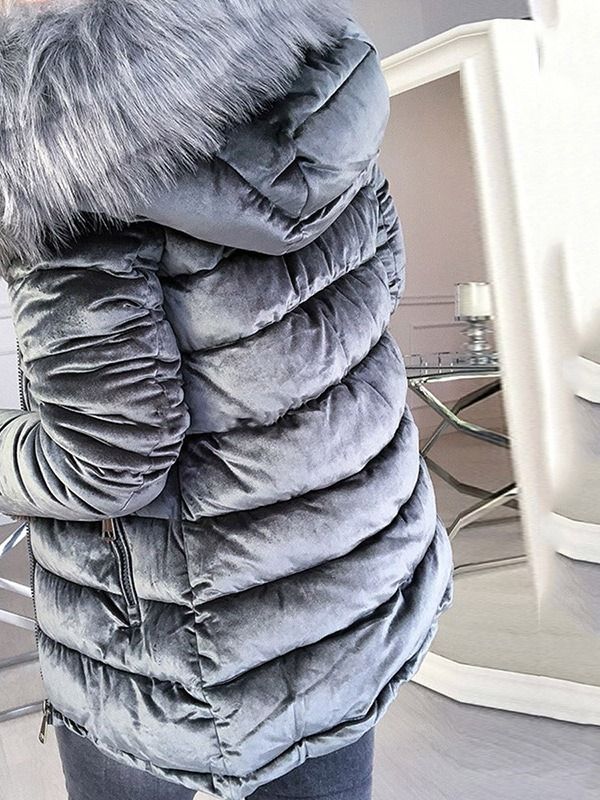 Casaco Feminino Acolchoado De Algodão Acolchoado Com Zíper Em Linha A