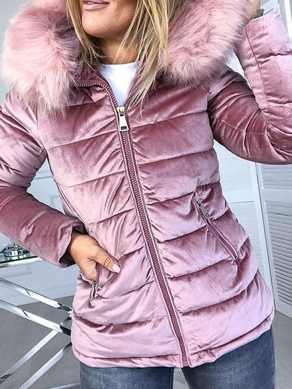 Casaco Feminino Acolchoado De Algodão Acolchoado Com Zíper Em Linha A