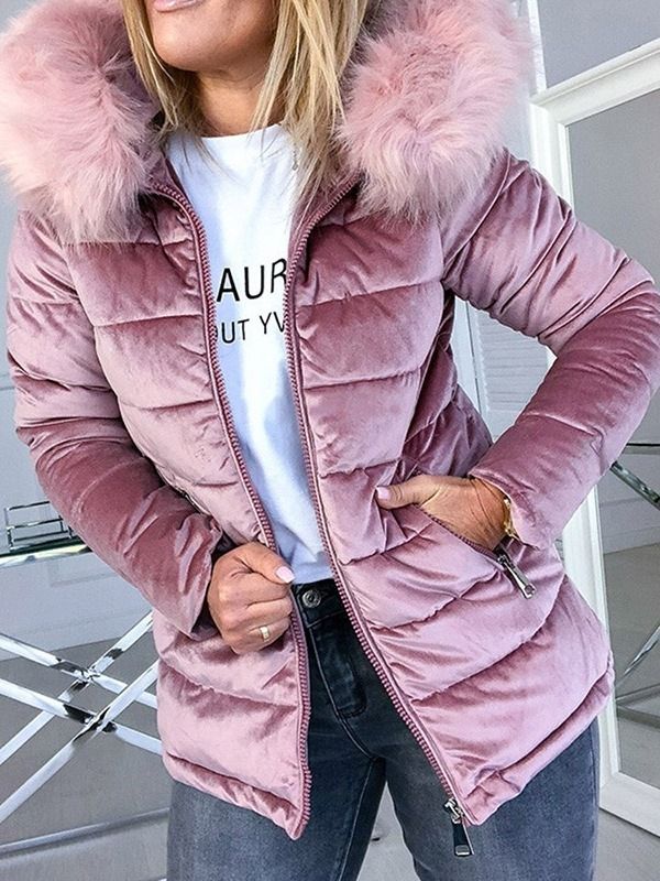 Casaco Feminino Acolchoado De Algodão Acolchoado Com Zíper Em Linha A