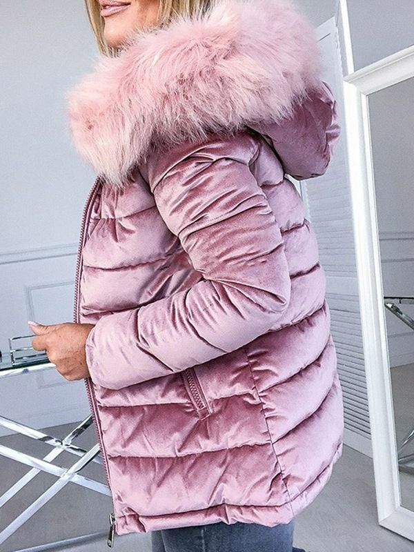 Casaco Feminino Acolchoado De Algodão Acolchoado Com Zíper Em Linha A